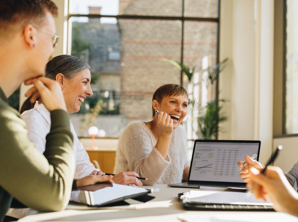 Sales rep presenting data table marketing collateral with Summary Maker