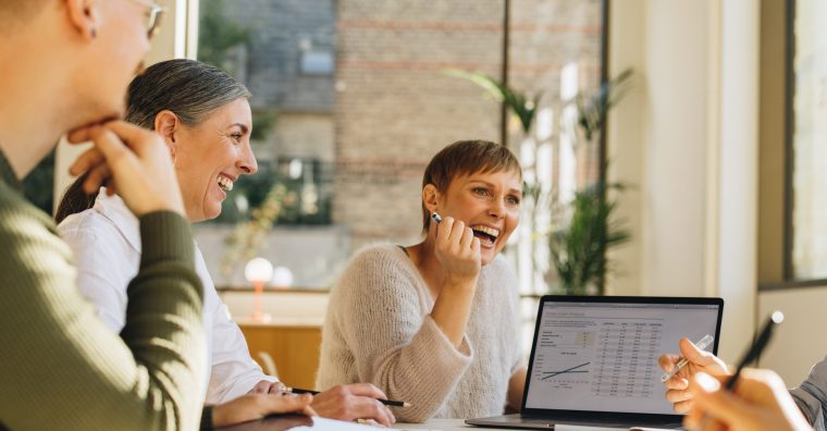 Sales rep presenting data table marketing collateral with Summary Maker